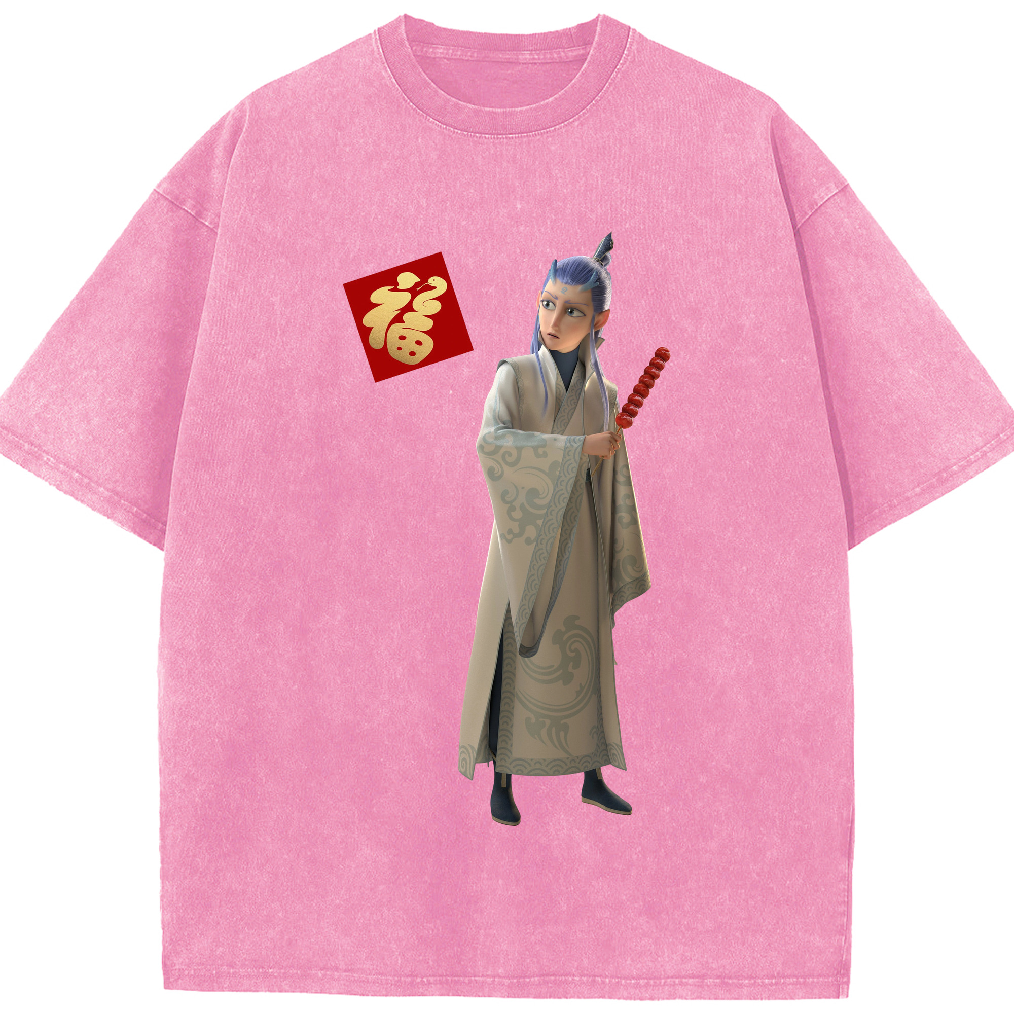 （画像用） Ne Zha 2 ナタ 魔童の大暴れ 綿100% ヴィンテージ風 半袖Tシャツ（フロントプリント）